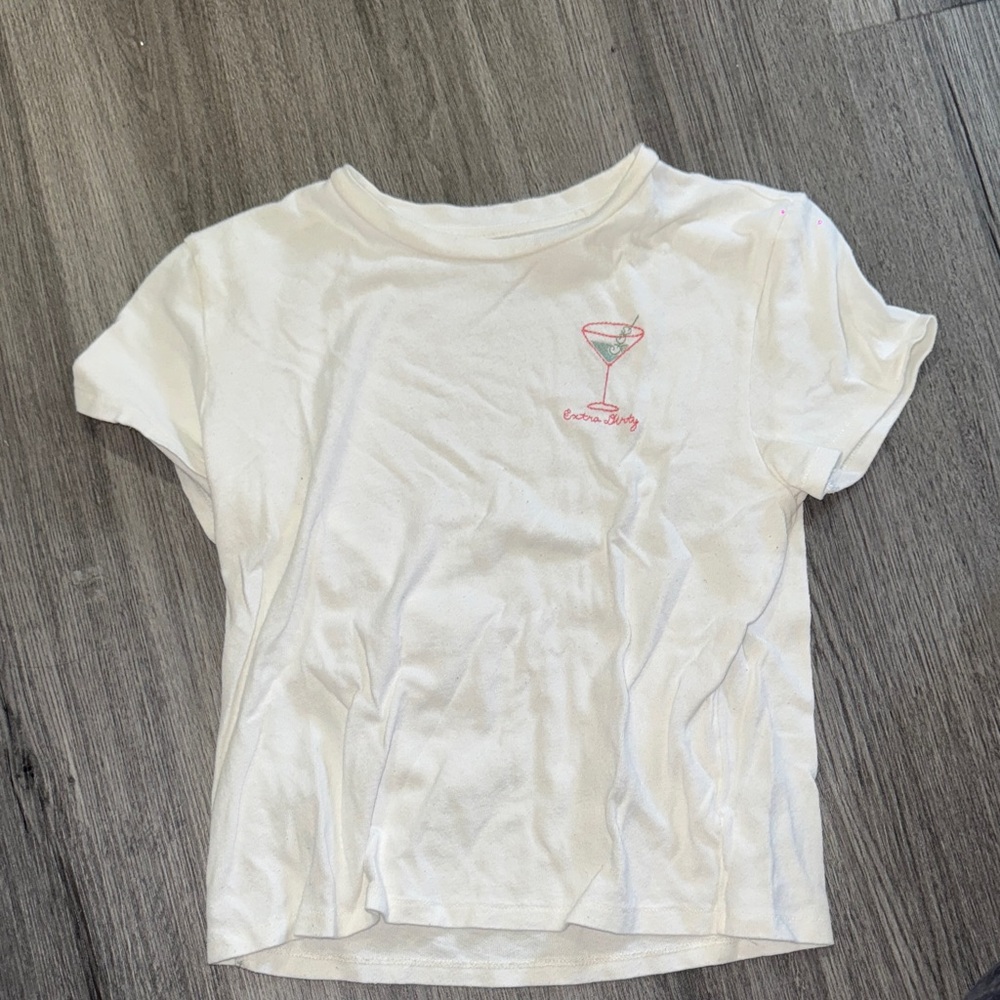 Z Supply White Tee with Pink Embroidery